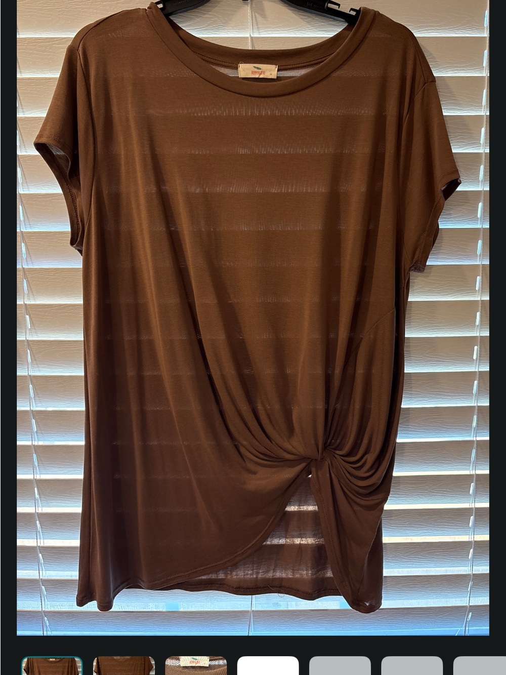 Hummingbird Brown Short Sleeve Twist-Front Tee